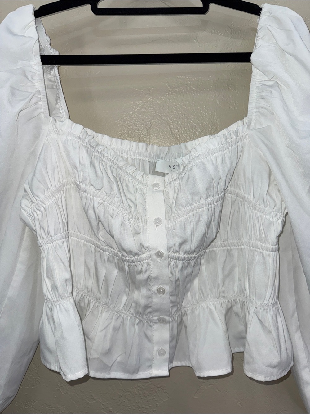 ASTR The Label White Square Neck‎ Puff Sleeve Peplum Blouse Coquette Cottagecore - Picture 3 of 9